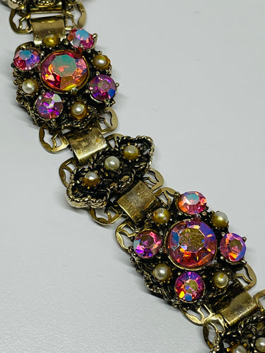 Pink AB Rhinestone Bracelet and Earrings set Devil's Details